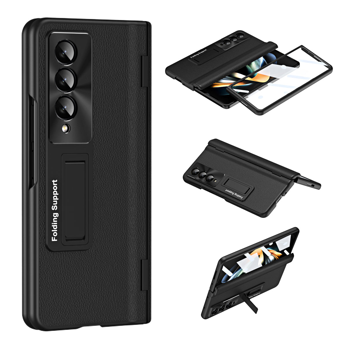 For Samsung Galaxy Z Fold3 5G Leather Coated PC Phone Case Hinge Protection Kickstand Cover with Tempered Glass Film For Samsung Galaxy Z Fold3 5G Leather Coated PC Phone Case Hinge Protection Kickstand Cover with Tempered Glass Film